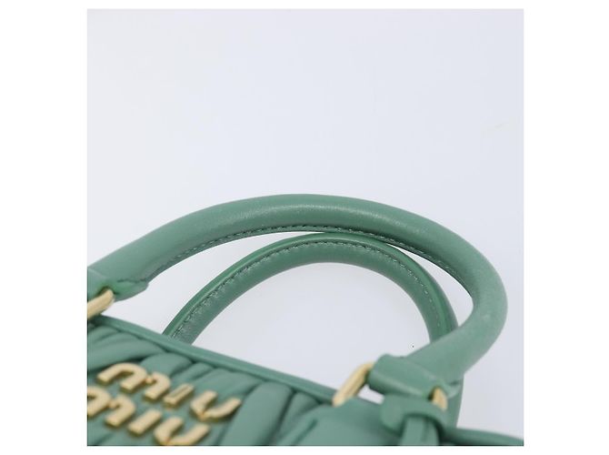 Sac à main Miu Miu Matelassé Arkady en cuir 2 voies Vert Or Auth 204302SAM Doré - vue 14
