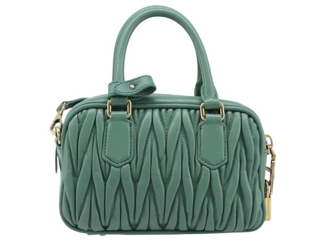 Sac à main Miu Miu Matelassé Arkady en cuir 2 voies Vert Or Auth 204302SAM Doré - vue 2