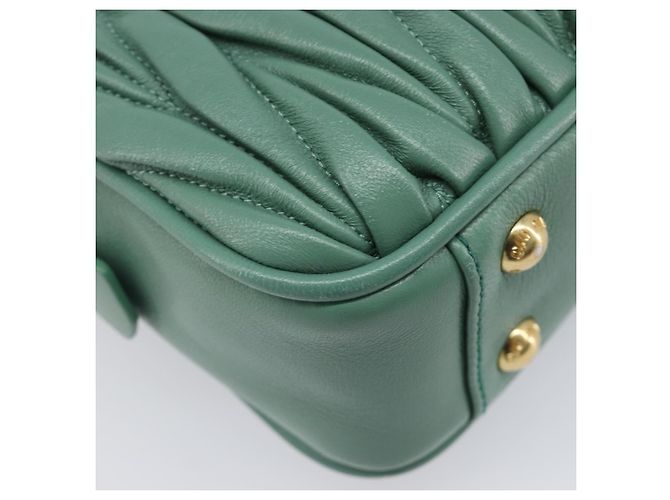 Sac à main Miu Miu Matelassé Arkady en cuir 2 voies Vert Or Auth 204302SAM Doré - vue 21