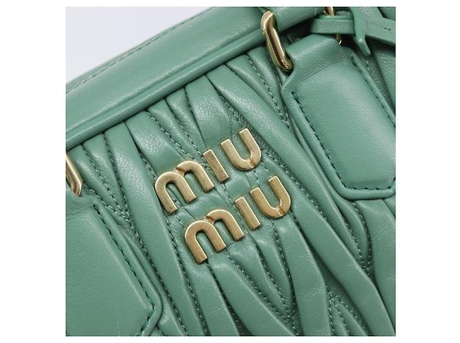 Sac à main Miu Miu Matelassé Arkady en cuir 2 voies Vert Or Auth 204302SAM Doré - vue 22