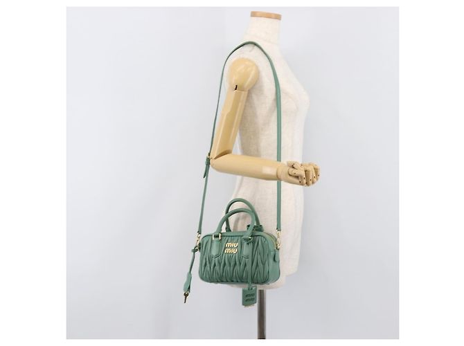 Sac à main Miu Miu Matelassé Arkady en cuir 2 voies Vert Or Auth 204302SAM Doré - vue 30