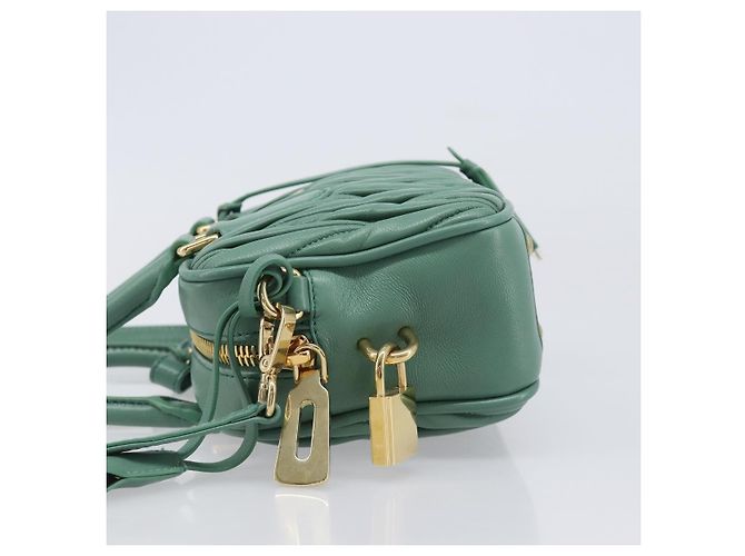 Sac à main Miu Miu Matelassé Arkady en cuir 2 voies Vert Or Auth 204302SAM Doré - vue 4