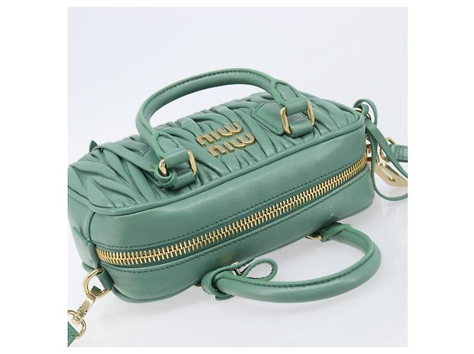 Sac à main Miu Miu Matelassé Arkady en cuir 2 voies Vert Or Auth 204302SAM Doré - vue 6
