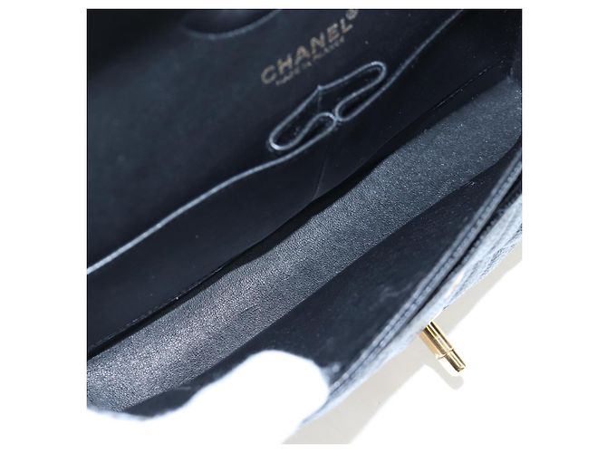 Borsa CHANEL Double Flap Chain Matelasse Pelle Caviar Nero Oro CC Auth am12621SM D'oro - vista 10