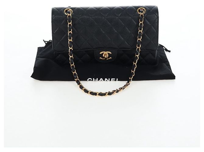 Borsa CHANEL Double Flap Chain Matelasse Pelle Caviar Nero Oro CC Auth am12621SM D'oro - vista 12
