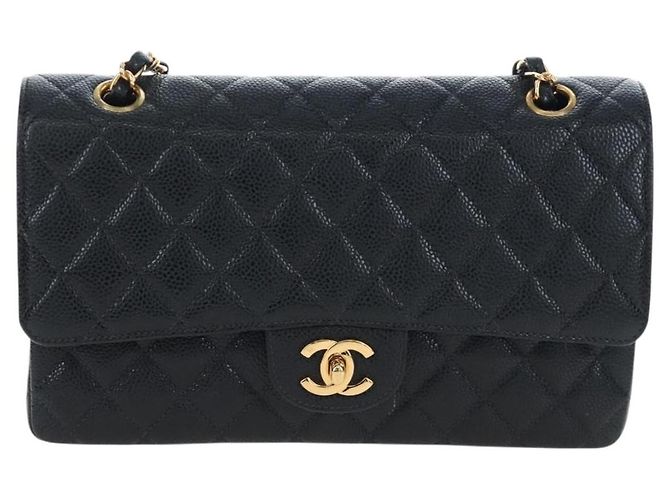 Borsa CHANEL Double Flap Chain Matelasse Pelle Caviar Nero Oro CC Auth am12621SM D'oro - vista 13