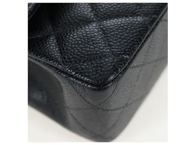 Borsa CHANEL Double Flap Chain Matelasse Pelle Caviar Nero Oro CC Auth am12621SM D'oro - vista 14