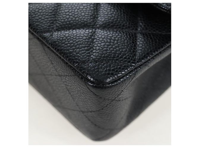 Borsa CHANEL Double Flap Chain Matelasse Pelle Caviar Nero Oro CC Auth am12621SM D'oro - vista 15