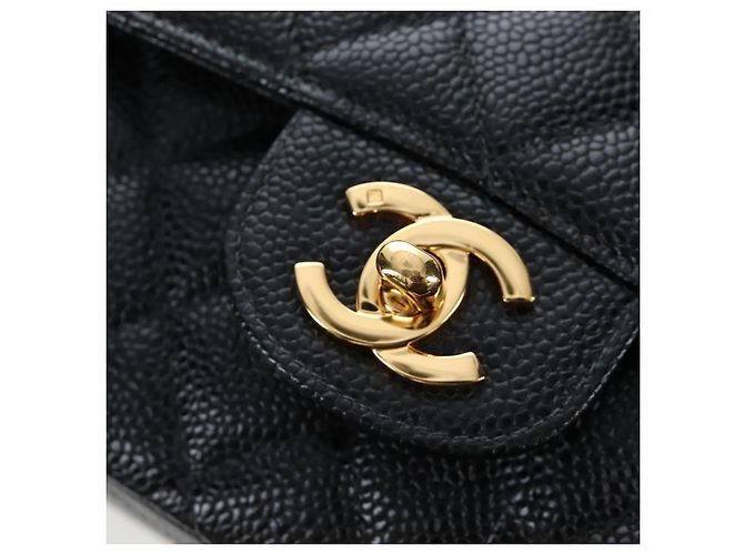 Borsa CHANEL Double Flap Chain Matelasse Pelle Caviar Nero Oro CC Auth am12621SM D'oro - vista 18