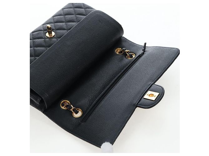 Borsa CHANEL Double Flap Chain Matelasse Pelle Caviar Nero Oro CC Auth am12621SM D'oro - vista 19