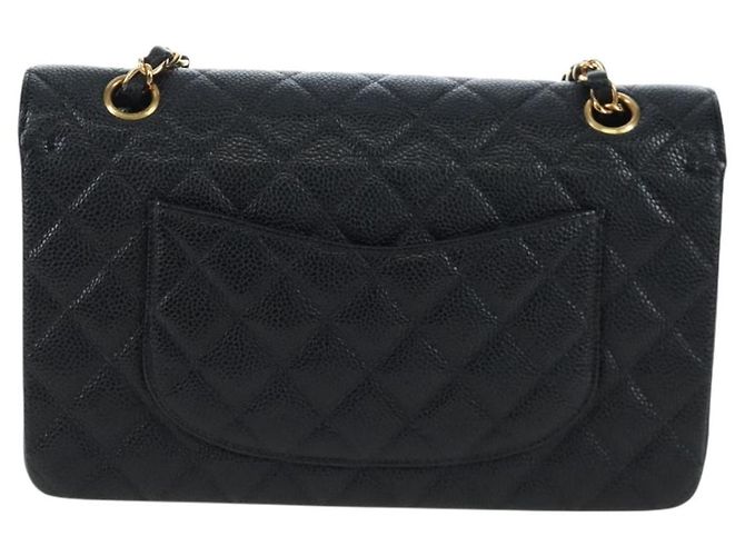 Borsa CHANEL Double Flap Chain Matelasse Pelle Caviar Nero Oro CC Auth am12621SM D'oro - vista 2