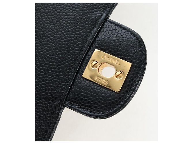Borsa CHANEL Double Flap Chain Matelasse Pelle Caviar Nero Oro CC Auth am12621SM D'oro - vista 20