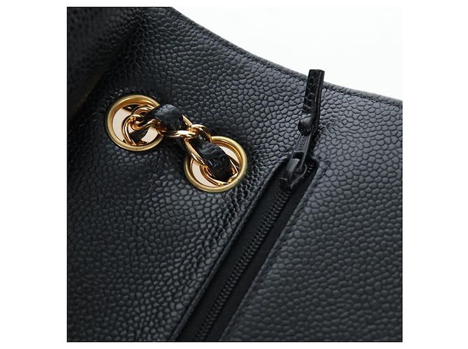 Borsa CHANEL Double Flap Chain Matelasse Pelle Caviar Nero Oro CC Auth am12621SM D'oro - vista 21