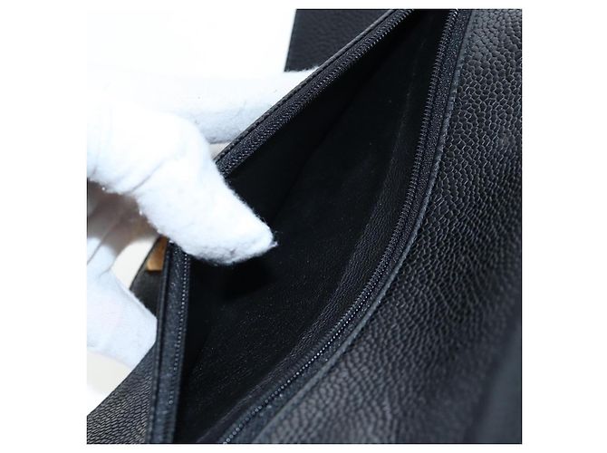 Borsa CHANEL Double Flap Chain Matelasse Pelle Caviar Nero Oro CC Auth am12621SM D'oro - vista 22