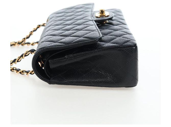 Borsa CHANEL Double Flap Chain Matelasse Pelle Caviar Nero Oro CC Auth am12621SM D'oro - vista 3