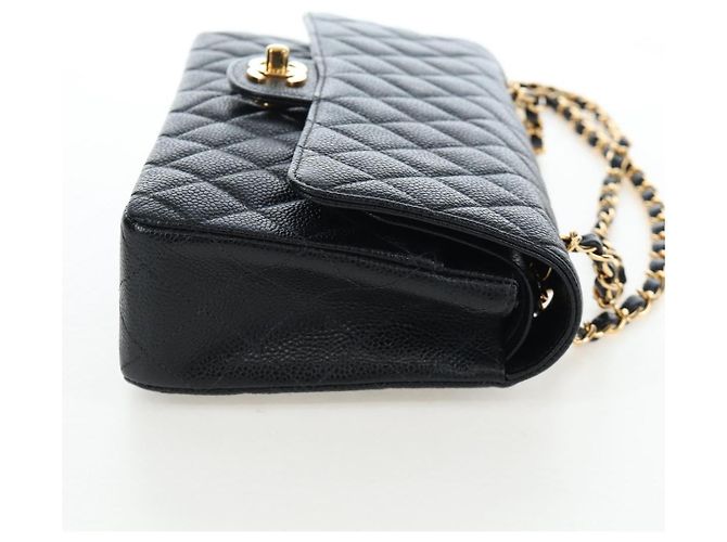 Borsa CHANEL Double Flap Chain Matelasse Pelle Caviar Nero Oro CC Auth am12621SM D'oro - vista 4
