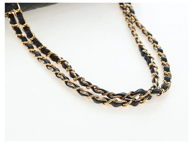 Borsa CHANEL Double Flap Chain Matelasse Pelle Caviar Nero Oro CC Auth am12621SM D'oro - vista 7