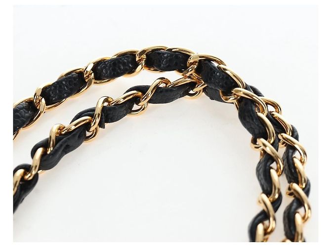 Borsa CHANEL Double Flap Chain Matelasse Pelle Caviar Nero Oro CC Auth am12621SM D'oro - vista 8