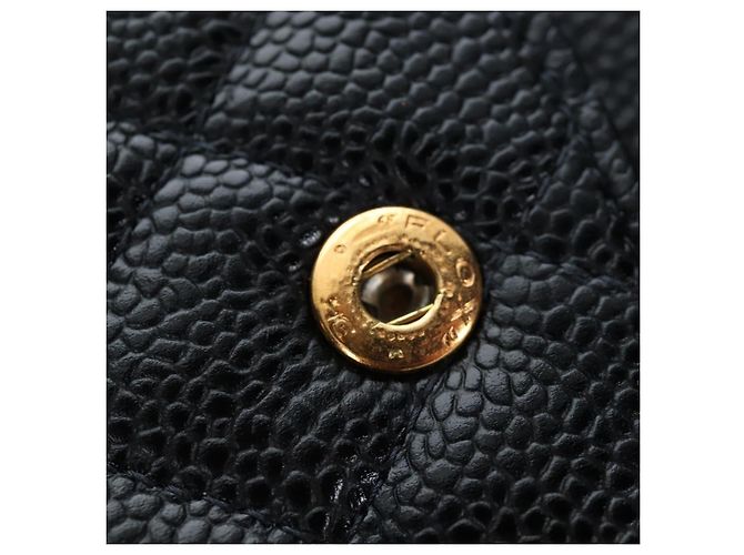 Borsa CHANEL Double Flap Chain Matelasse Pelle Caviar Nero Oro CC Auth am12621SM D'oro - vista 9