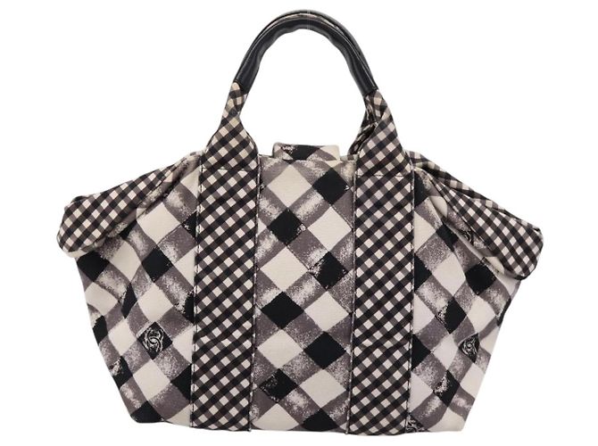 Borsa CHANEL Cruise Line Canvas Nero Bianco CC Auth bs37391A - vista 2