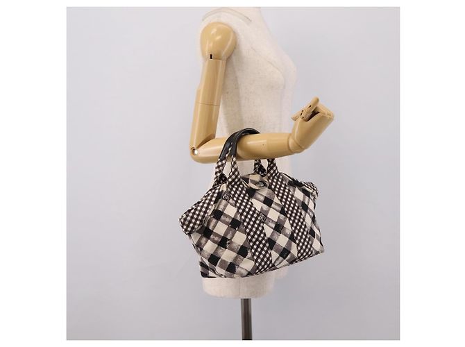 Borsa CHANEL Cruise Line Canvas Nero Bianco CC Auth bs37391A - vista 24