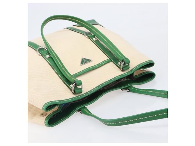 Bolso Tote PRADA Canvas Beige Green Auth gh2350 Verde - vista 14