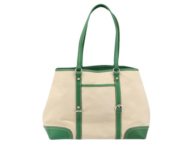 Bolso Tote PRADA Canvas Beige Green Auth gh2350 Verde - vista 2