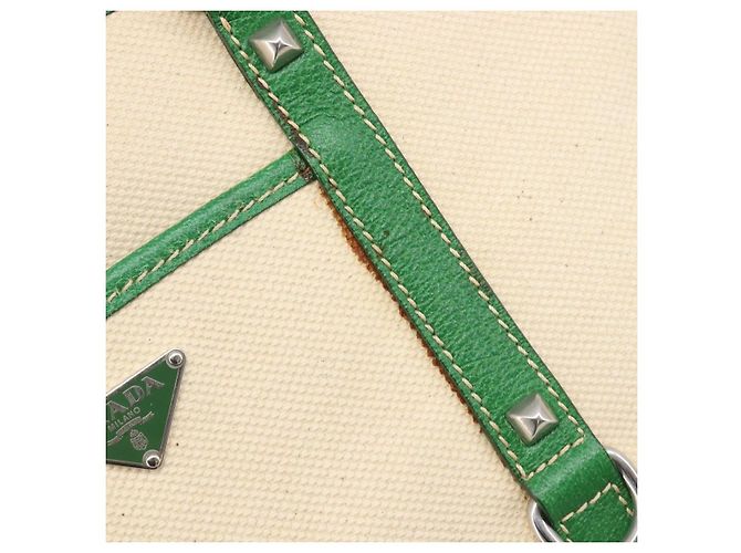 Bolso Tote PRADA Canvas Beige Green Auth gh2350 Verde - vista 20