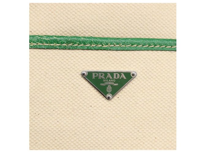 Bolso Tote PRADA Canvas Beige Green Auth gh2350 Verde - vista 21