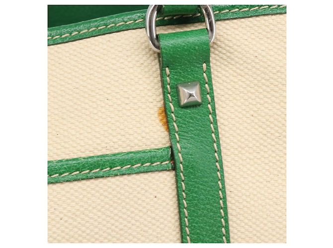 Bolso Tote PRADA Canvas Beige Green Auth gh2350 Verde - vista 3