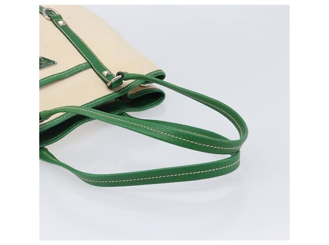 Bolso Tote PRADA Canvas Beige Green Auth gh2350 Verde - vista 8