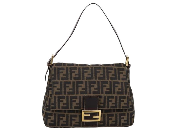 Borsa a tracolla FENDI Zucca Canvas Mamma Baguette Marrone Nero Auth LN210V - vista 13