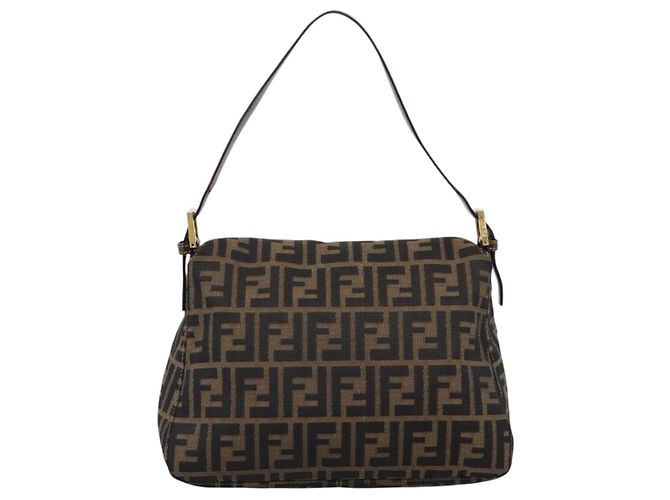 Borsa a tracolla FENDI Zucca Canvas Mamma Baguette Marrone Nero Auth LN210V - vista 2