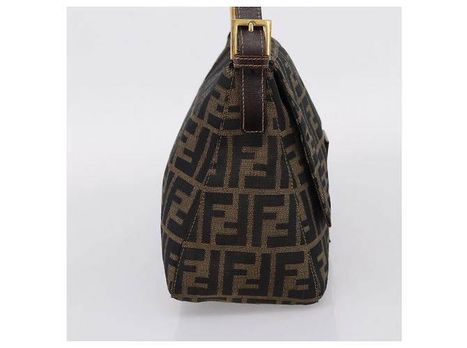 Borsa a tracolla FENDI Zucca Canvas Mamma Baguette Marrone Nero Auth LN210V - vista 3