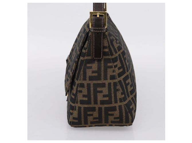 Borsa a tracolla FENDI Zucca Canvas Mamma Baguette Marrone Nero Auth LN210V - vista 4