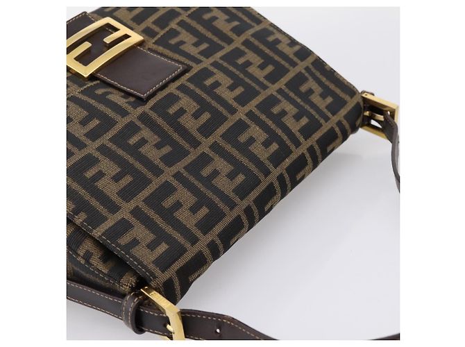 Borsa a tracolla FENDI Zucca Canvas Mamma Baguette Marrone Nero Auth LN210V - vista 6