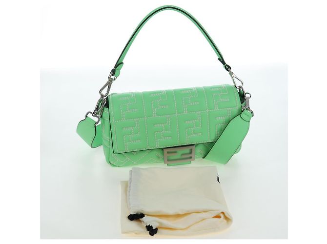 FENDI Zucca Canvas Mamma Baguette Bag Leather 2way Green Silver Auth yk20894SAM Tasche Silber Grün - Ansicht 12