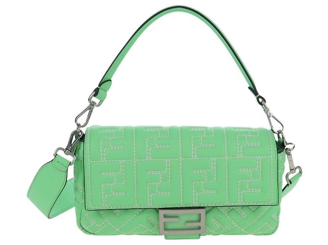 FENDI Zucca Canvas Mamma Baguette Bag Leather 2way Green Silver Auth yk20894SAM Tasche Silber Grün - Ansicht 13