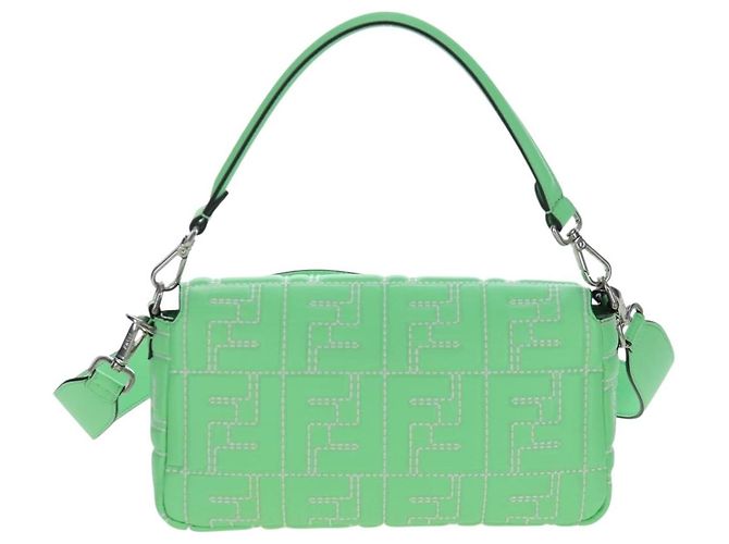 FENDI Zucca Canvas Mamma Baguette Bag Leather 2way Green Silver Auth yk20894SAM Tasche Silber Grün - Ansicht 2