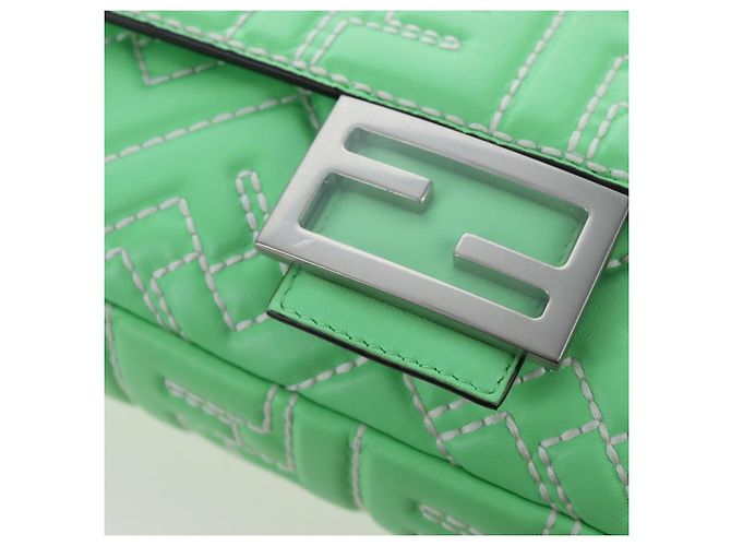 FENDI Zucca Canvas Mamma Baguette Bag Leather 2way Green Silver Auth yk20894SAM Tasche Silber Grün - Ansicht 20