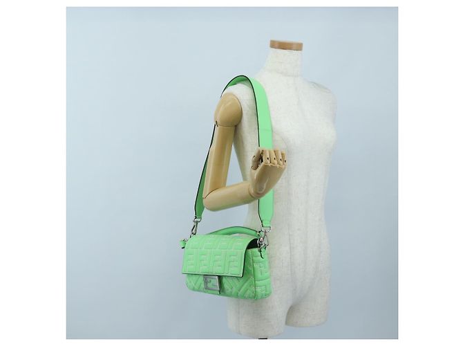 FENDI Zucca Canvas Mamma Baguette Bag Leather 2way Green Silver Auth yk20894SAM Tasche Silber Grün - Ansicht 28