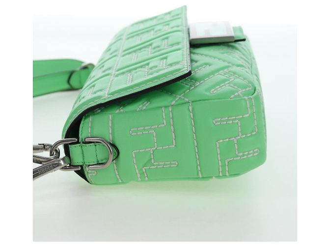 FENDI Zucca Canvas Mamma Baguette Bag Leather 2way Green Silver Auth yk20894SAM Tasche Silber Grün - Ansicht 3