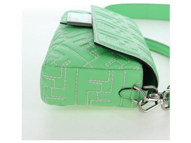 FENDI Zucca Canvas Mamma Baguette Bag Leather 2way Green Silver Auth yk20894SAM Tasche Silber Grün - Ansicht 4