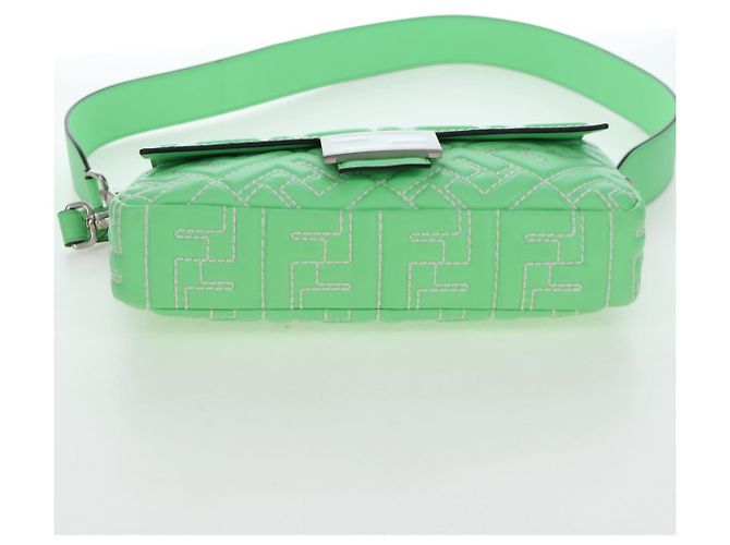 FENDI Zucca Canvas Mamma Baguette Bag Leather 2way Green Silver Auth yk20894SAM Tasche Silber Grün - Ansicht 5