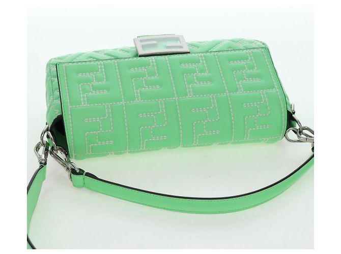 FENDI Zucca Canvas Mamma Baguette Bag Leather 2way Green Silver Auth yk20894SAM Tasche Silber Grün - Ansicht 6