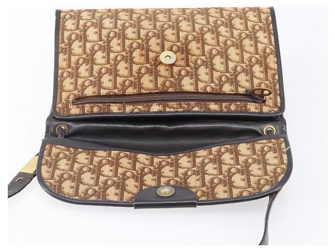 Borsa a tracolla Christian Dior Trotter Canvas Marrone Tono Oro Auth gh2408 - vista 11