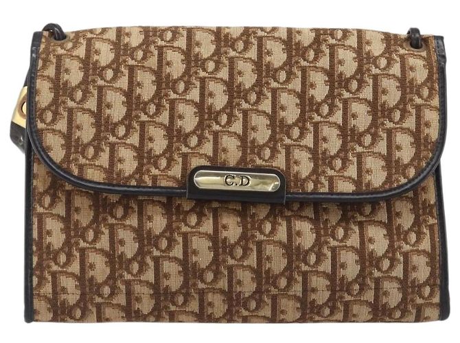 Borsa a tracolla Christian Dior Trotter Canvas Marrone Tono Oro Auth gh2408 - vista 13
