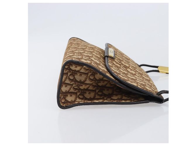 Borsa a tracolla Christian Dior Trotter Canvas Marrone Tono Oro Auth gh2408 - vista 3