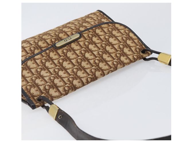 Borsa a tracolla Christian Dior Trotter Canvas Marrone Tono Oro Auth gh2408 - vista 6