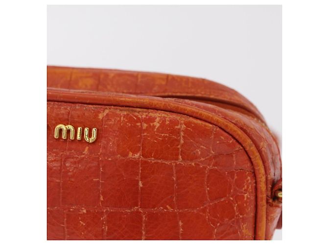Borsa a tracolla Miu Miu in pelle effetto coccodrillo Orange Gold Auth ka6376 - vista 2